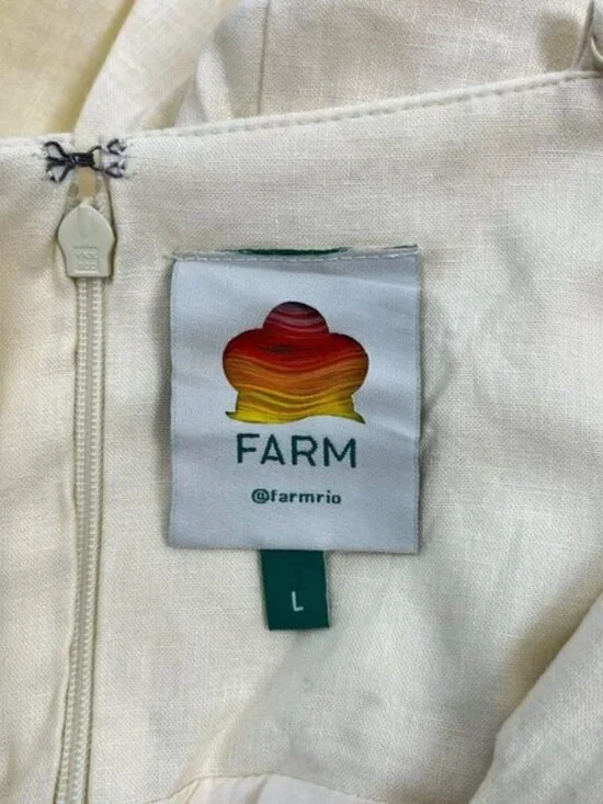 NWOT Farm Rio Lea One Shoulder Off-White Linen Blend Mini Dress Size L 3D Petal - Picture 12 of 15